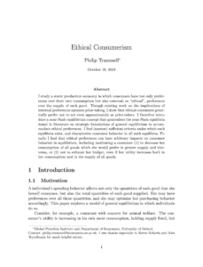 Ethical Consumerism Philip Trammell Global Priorities Institute And