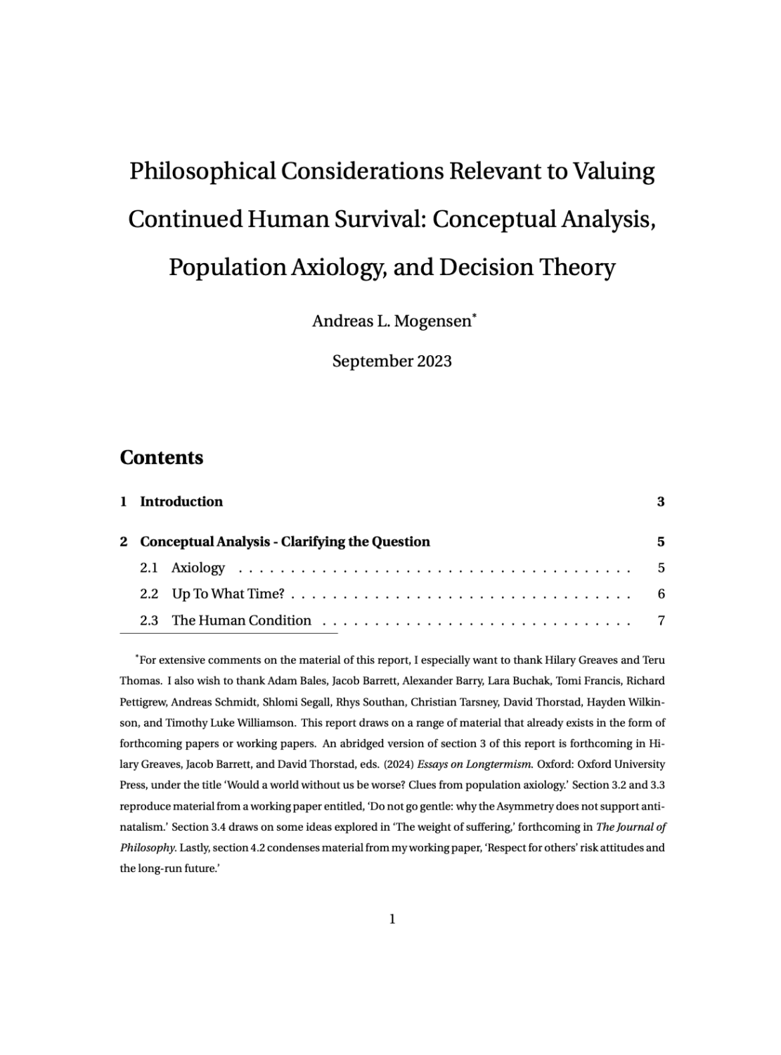 Andreas - Philosophical Considerations Relevant to Valuing Continued Human Survival Conceptual Analysis, Population Axiology, and Decision Theory cover
