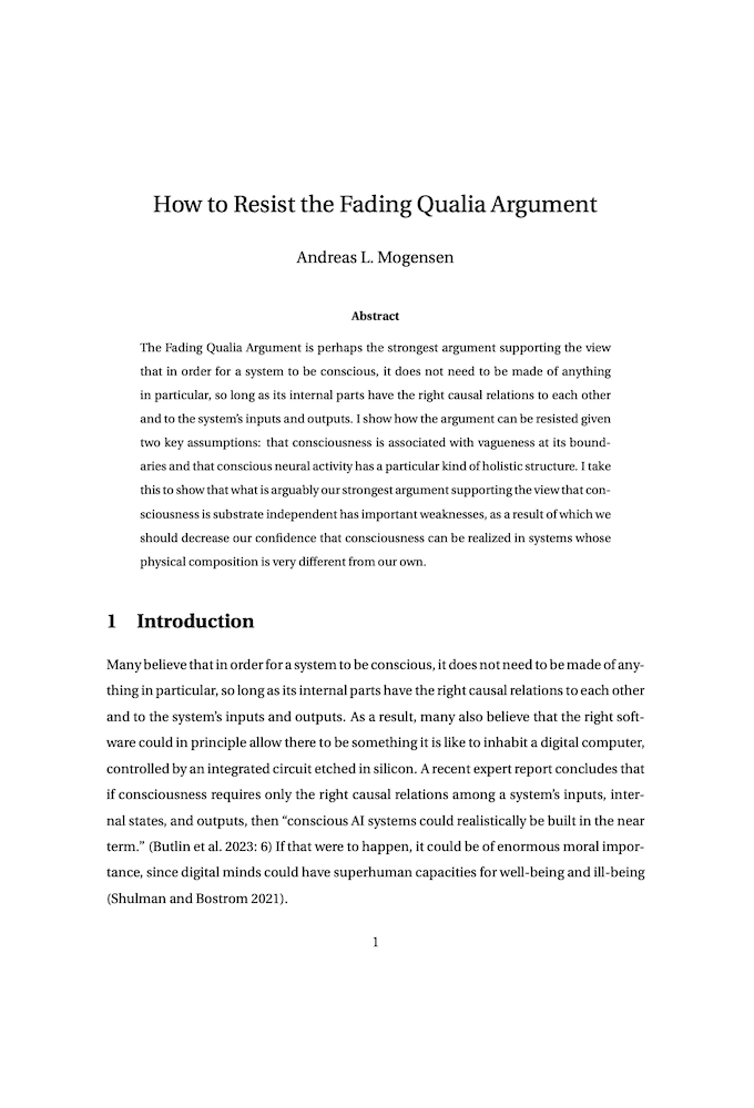 How to Resist the Fading Qualia Argument cover
