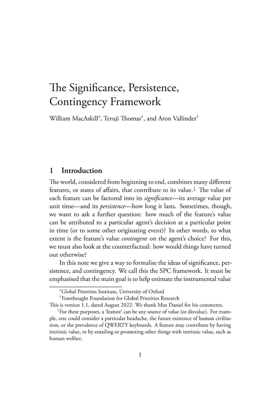 Image - William MacAskill, Teruji Thomas, and Aron Vallinder - The Significance, Persistence, Contingency Framework-1